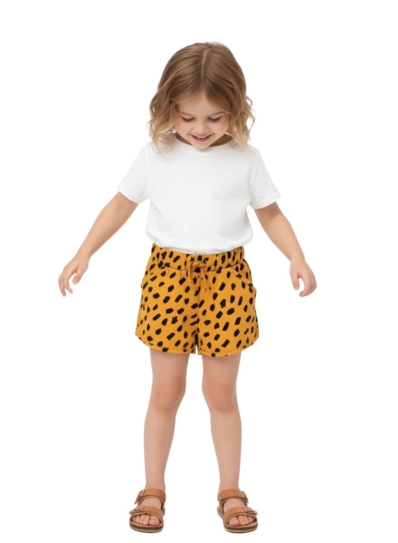 WiNi BEE Girls' Casual Shorts - Orange with Black Cheetah Animal Print, Soft Cotton Drawstring Waistband for Toddlers 2-6 Years, Playwear & Summer Outfits - Image 4